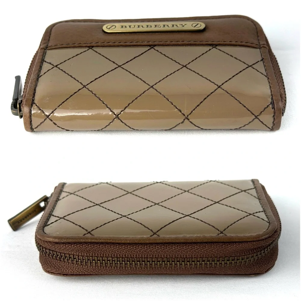 💎BURBERRY Logo Quilted Leather Zip Around Coin Purse Wallet - Picture 5 of 12